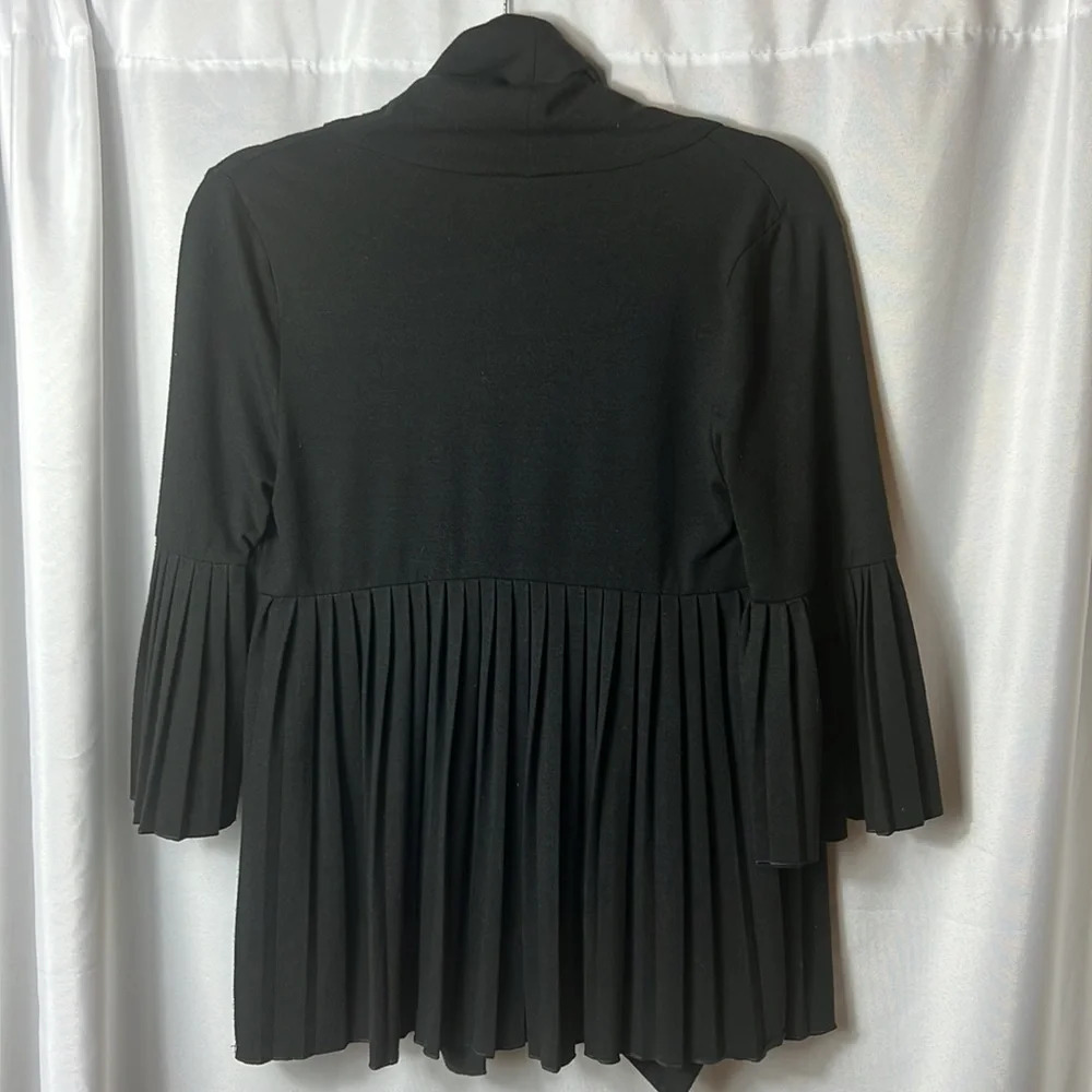 AB Studio Black Pleated Sleeve Open Front Tie Cardigan Top Size Small - Picture 6 of 7
